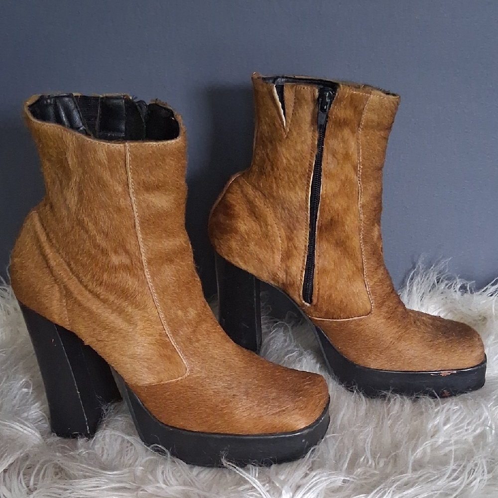 Y2K Two Lips Real Pony Hair Chunky Boots